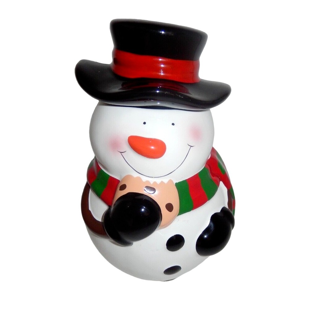 Christmas Snowman Cookie Jar 9" Ceramic Vase Planter Teleflora Holiday Gift